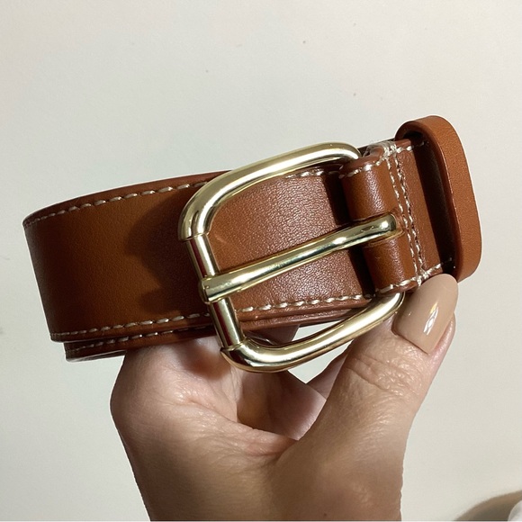 Talbots Womens Genuine Leather Belt Size L Tan Brown Minimalist Workwear Classic - Picture 3 of 16